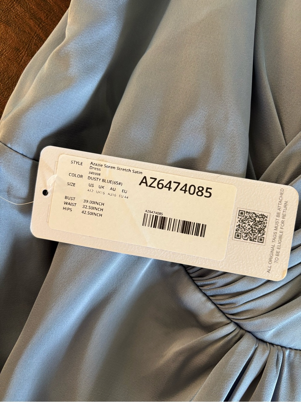 NWT Azazie Slate Blue Flutter-Sleeve Floor-Length Gown - Picture 3 of 3